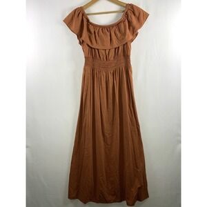 Old Navy Womens Ruffle Smocked Maxi Dress Sz M Terra Cotta Peasant Cottage